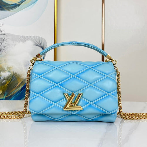 Louis Vuitton GO-14 MM 23 IN SKY BLUE QUILTED LAMBSKIN GOLD HARDWARE