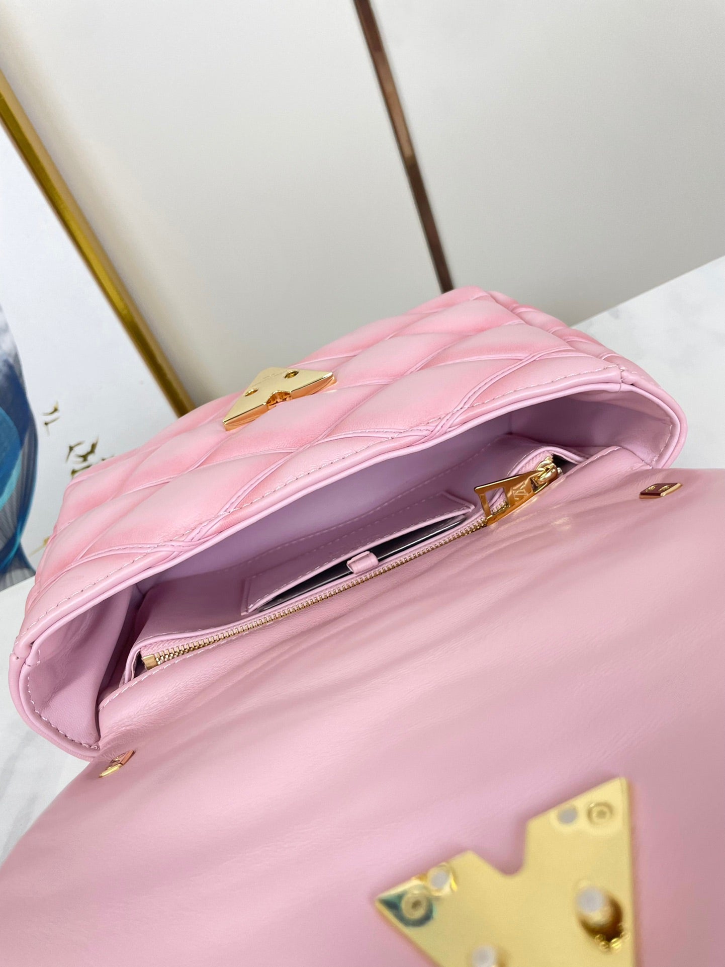 Louis Vuitton GO-14 MM 23 IN FRAMBOISE QUILTED LAMBSKIN GOLD HARDWARE