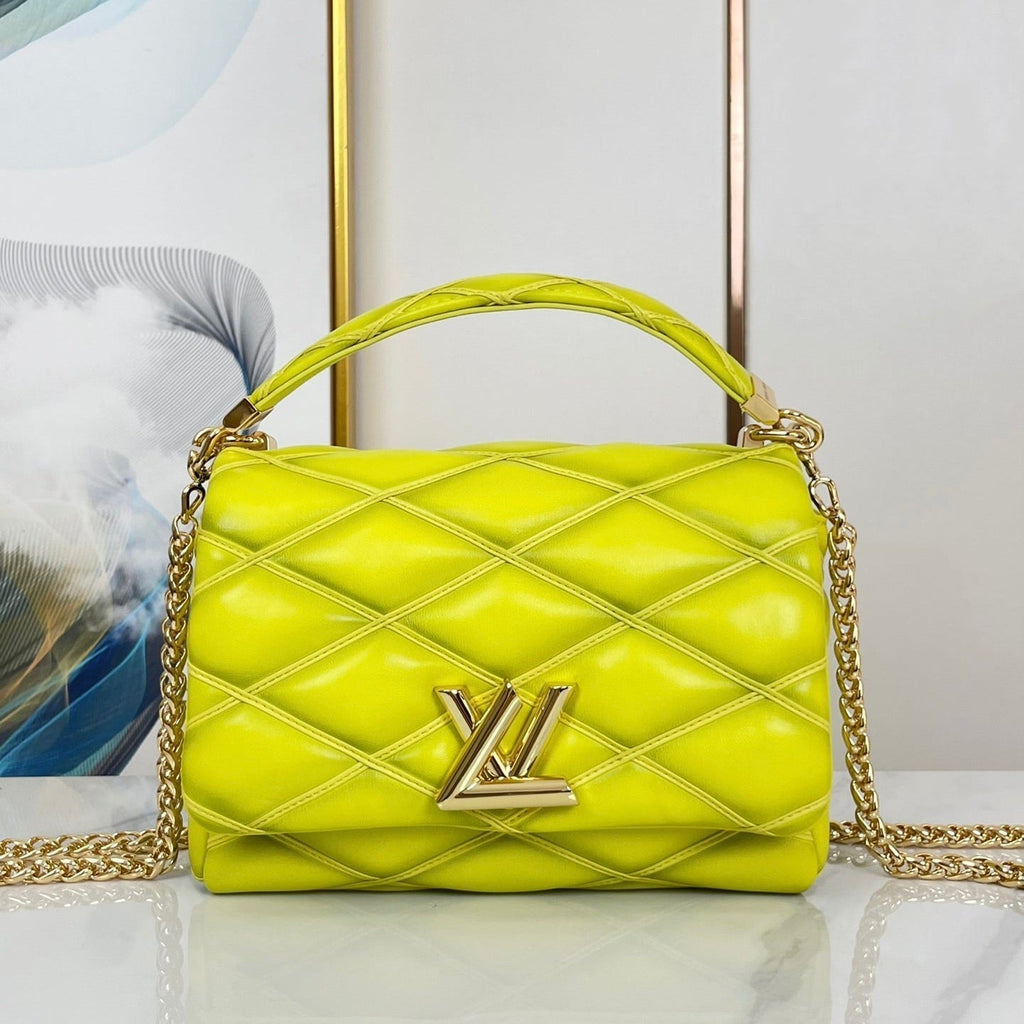 Louis Vuitton GO-14 MM 23 IN LEMON YELLOW QUILTED LAMBSKIN GOLD HARDWARE