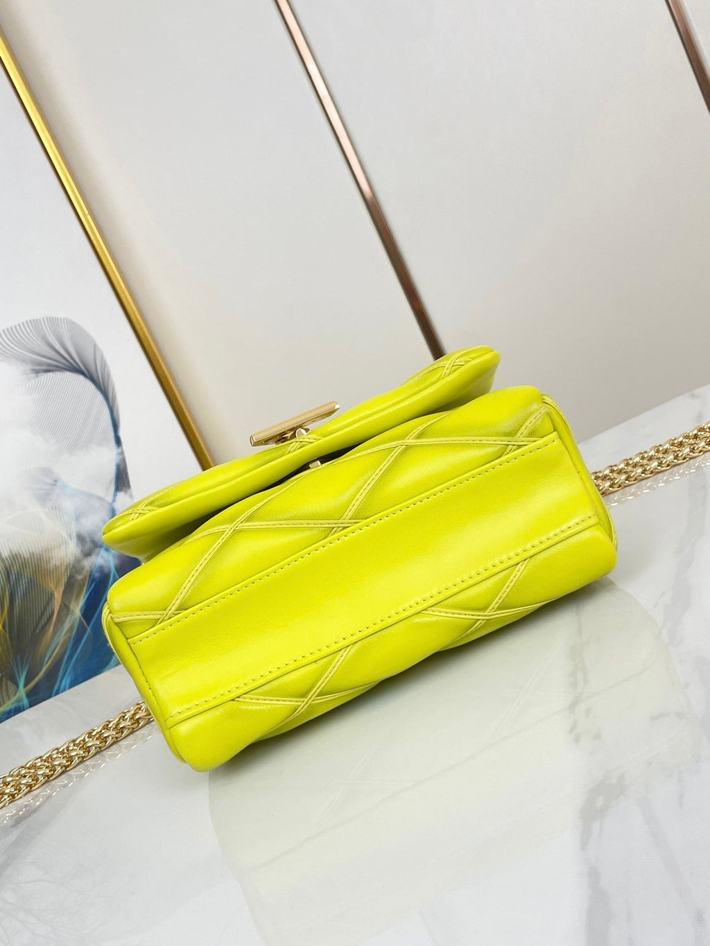 Louis Vuitton GO-14 MM 23 IN LEMON YELLOW QUILTED LAMBSKIN GOLD HARDWARE