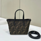 FENDI MINI ROLL BAG 15 BLACK MIX BROWN FF JACQUARD FABRIC