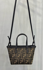 FENDI MINI ROLL BAG 15 BLACK MIX BROWN FF JACQUARD FABRIC
