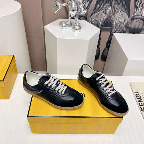 FENDI FENDI FLIGHT SNEAKER IN BLACK SUEDE AND LAMBSKIN