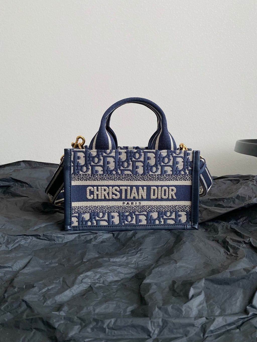 DIOR MINI BOOK TOTE 21 BLUE OBLIQUE EMBROIDERY