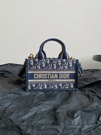 DIOR MINI BOOK TOTE 21 BLUE OBLIQUE EMBROIDERY