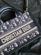 DIOR MINI BOOK TOTE 21 BLUE OBLIQUE EMBROIDERY