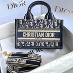 DIOR MINI BOOK TOTE 21 BLUE OBLIQUE EMBROIDERY