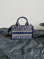 DIOR MINI BOOK TOTE 21 BLUE OBLIQUE EMBROIDERY
