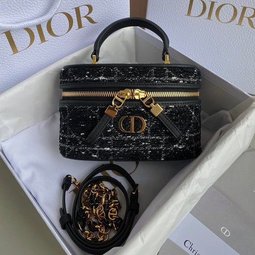 DIOR MINI CARO VANITY 16 BLACK TWEED AND LAMBSKIN