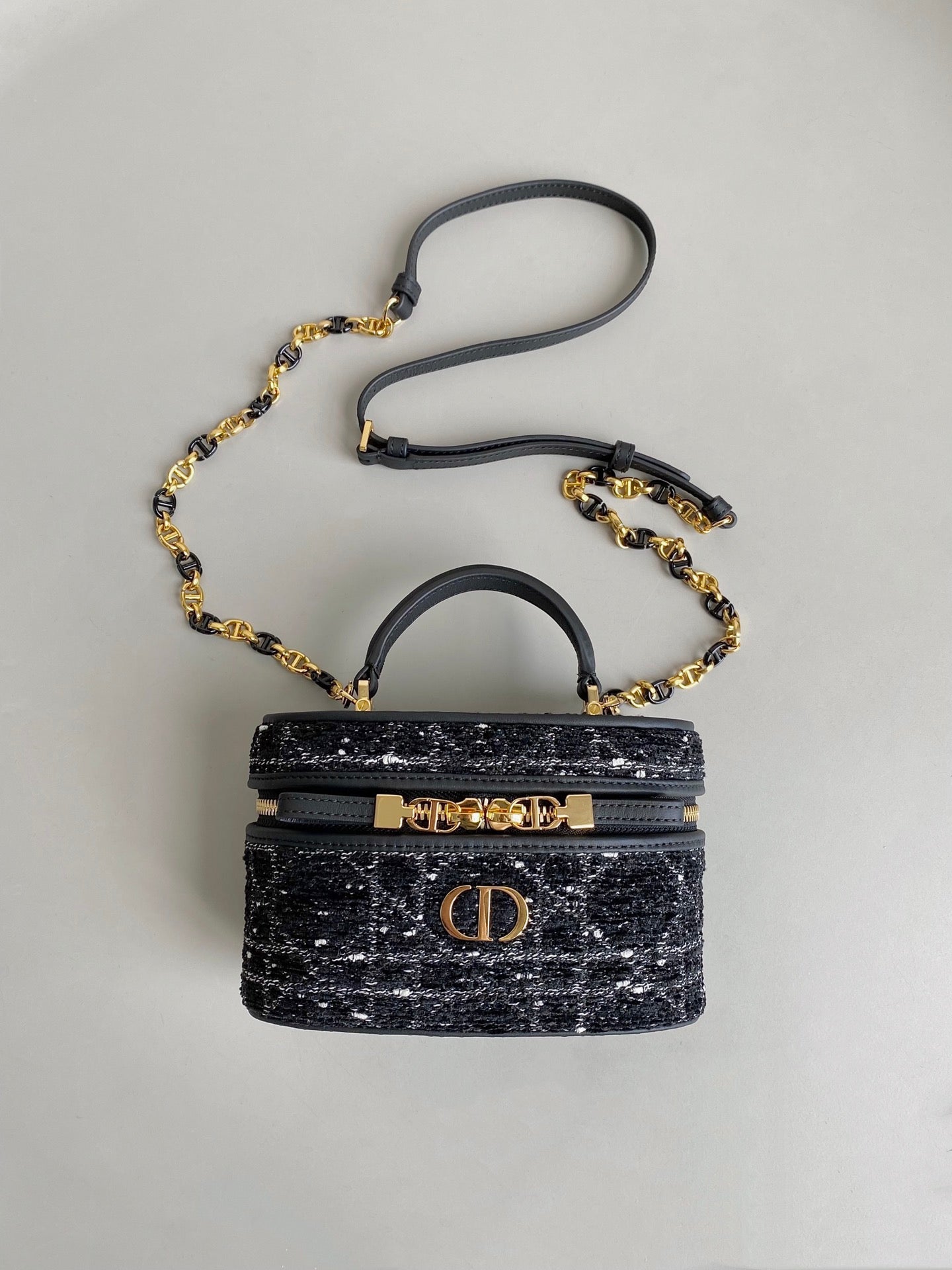 DIOR MINI CARO VANITY 16 BLACK TWEED AND LAMBSKIN