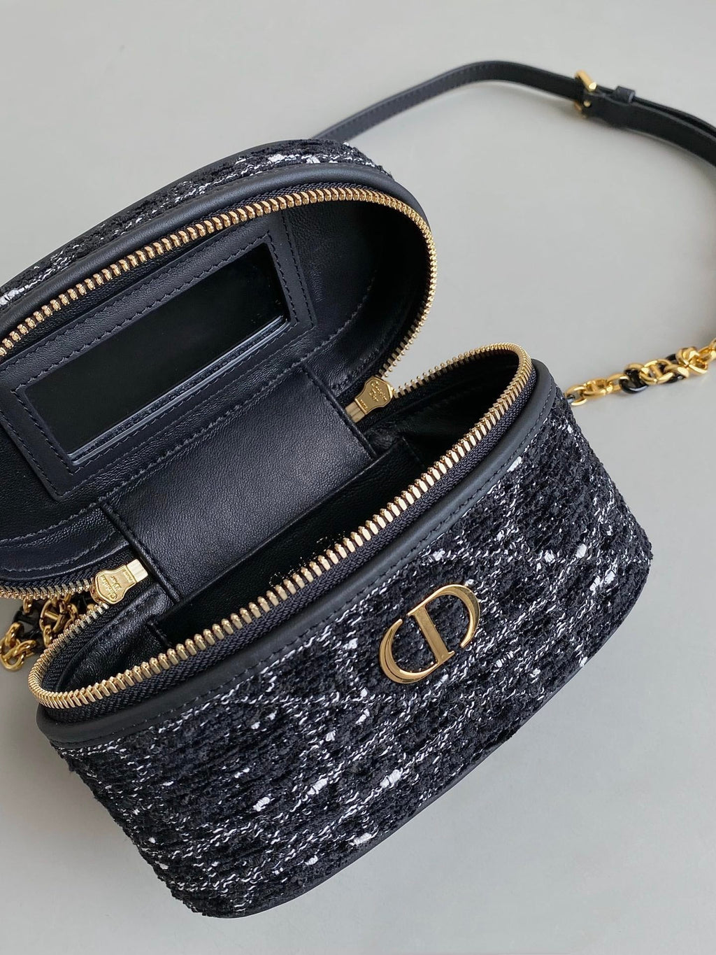 DIOR MINI CARO VANITY 16 BLACK TWEED AND LAMBSKIN