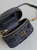 DIOR MINI CARO VANITY 16 BLACK TWEED AND LAMBSKIN
