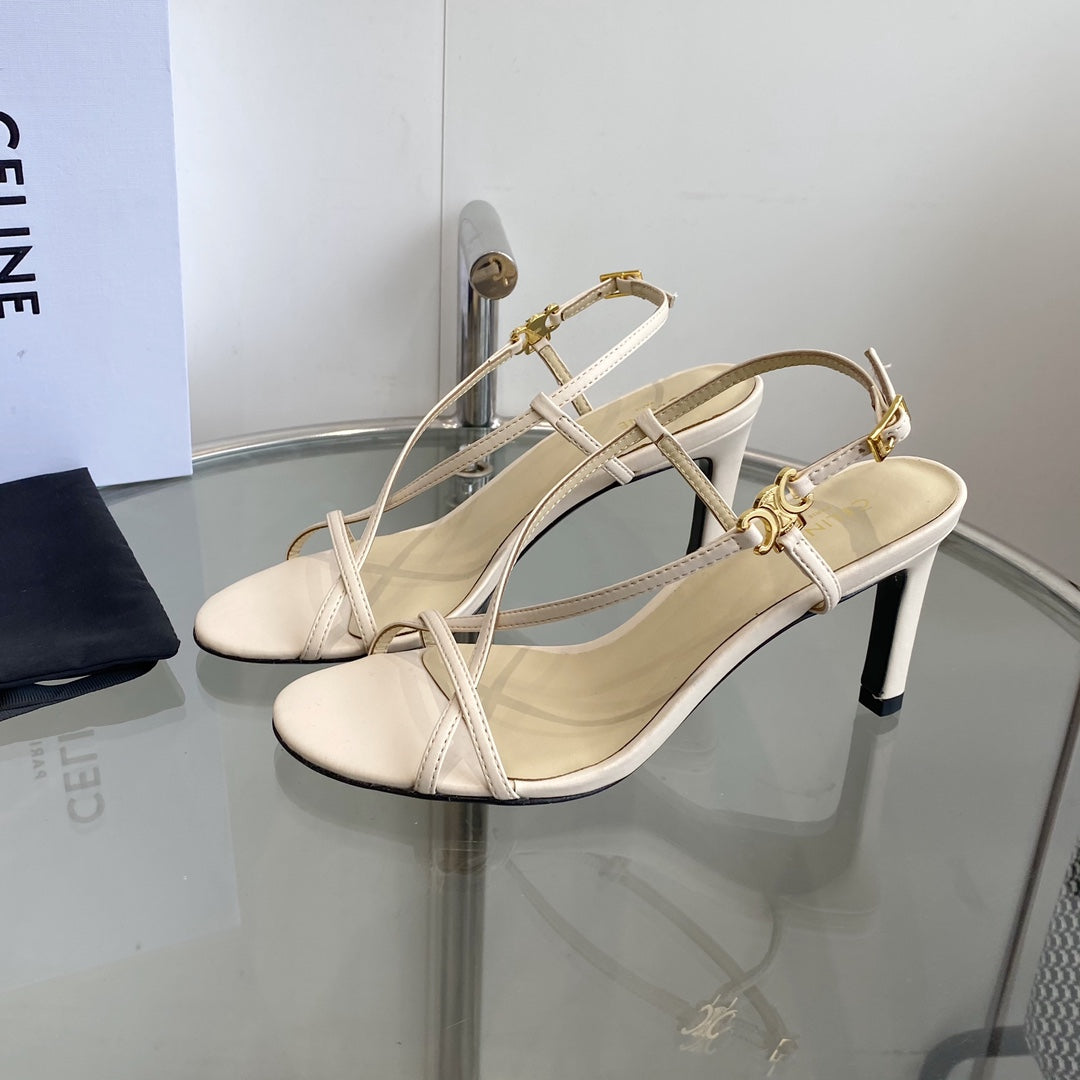 Celine HIGH HEEL SANDAL 65MM IN BEIGE CREAM CALFSKIN