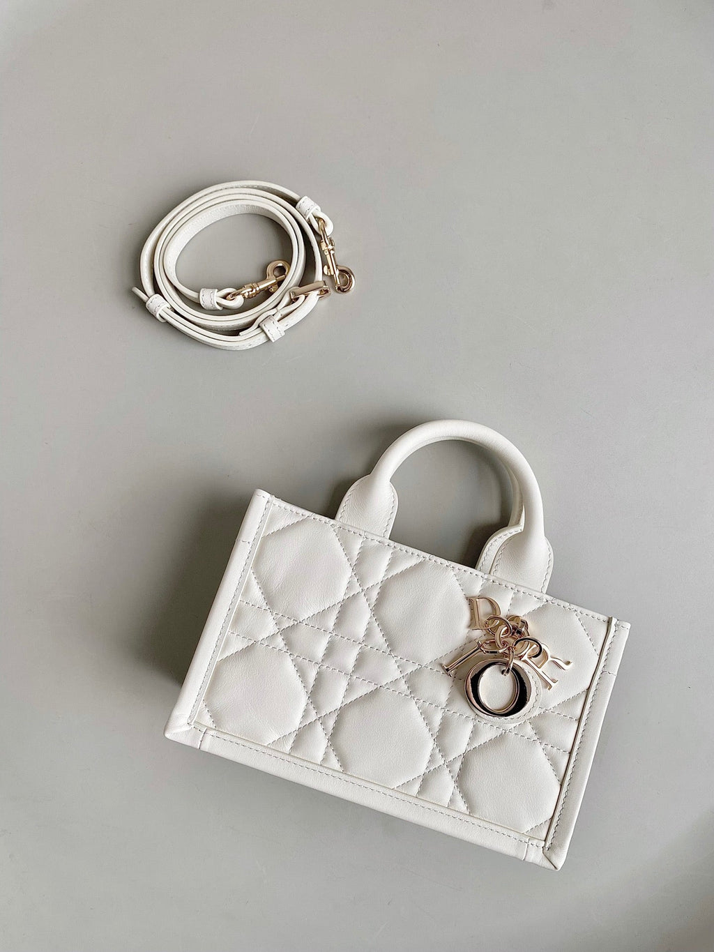 DIOR MINI BOOK TOTE 21 WHITE MACCROCANNAGE CALFSKIN