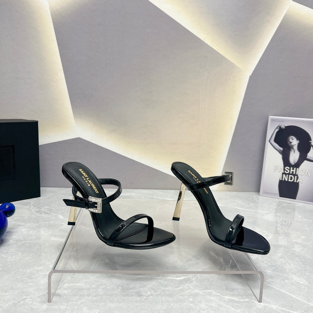 Saint Laurent SL CRYSTAL BUCKLE HIGH HEELS BLACK CALFSKIN