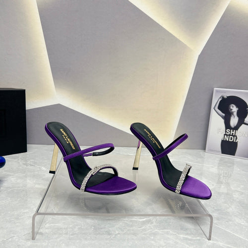 Saint Laurent SL CRYSTAL THIN BELT HIGH HEELS VIOLET SATIN