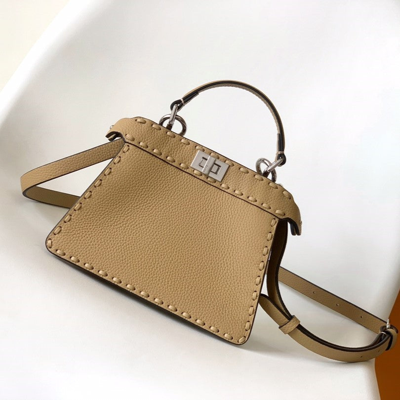FENDI Peekaboo ISeeU Petite 20 Bag Light Brown Leather Shw