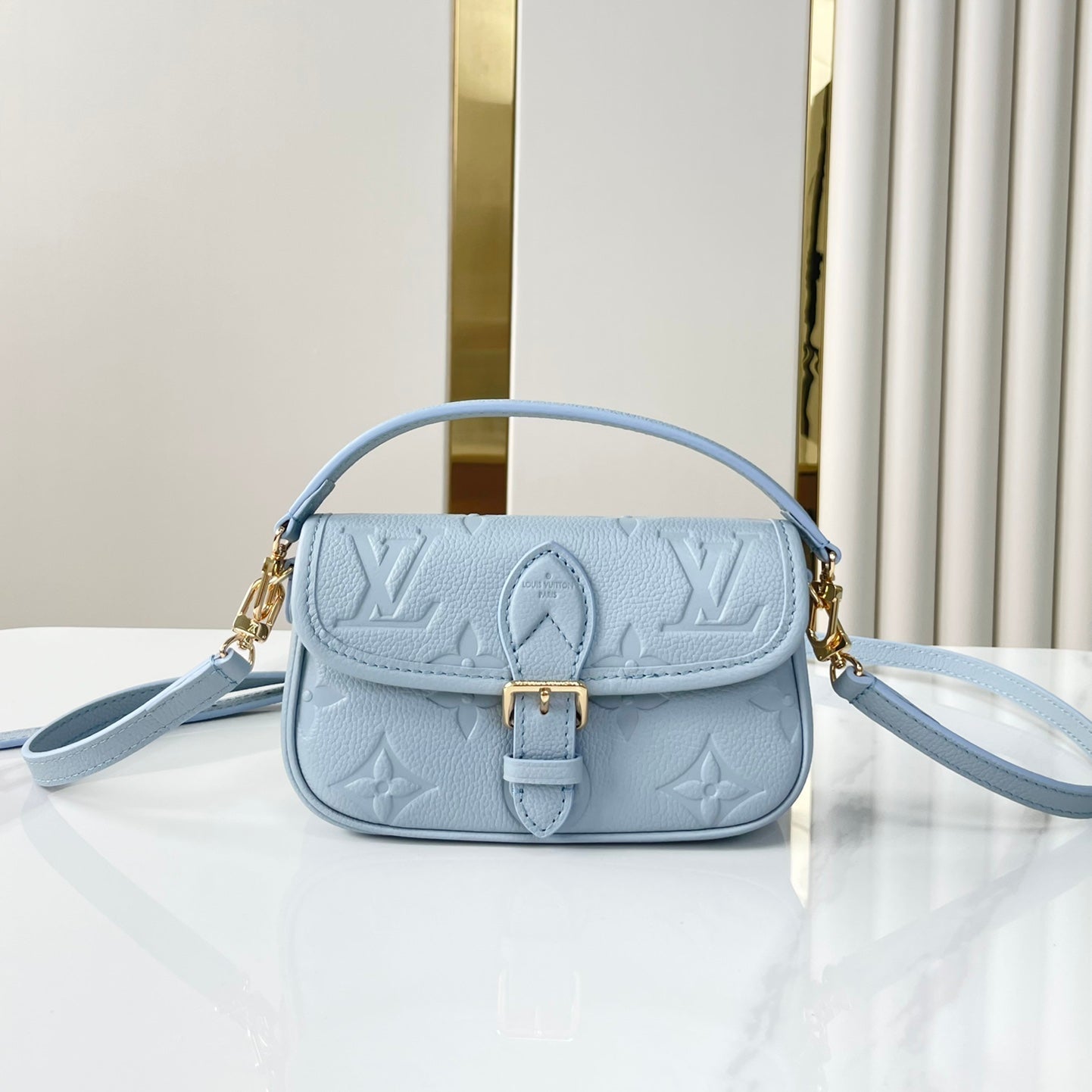 Louis Vuitton NANO DIANE 19 IN BEAU BLUE MONOGRAM EMPREINTE LEATHER