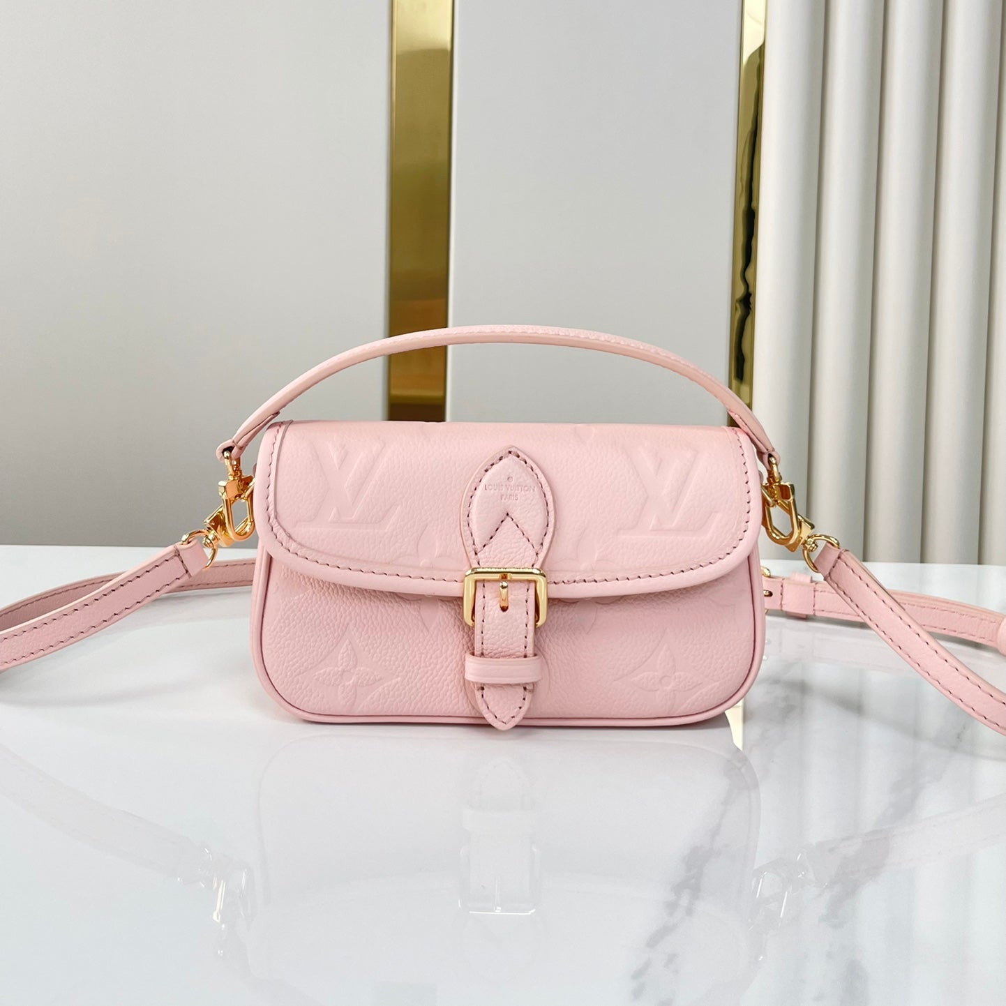 Louis Vuitton NANO DIANE 19 IN OPALE PINK MONOGRAM EMPREINTE LEATHER