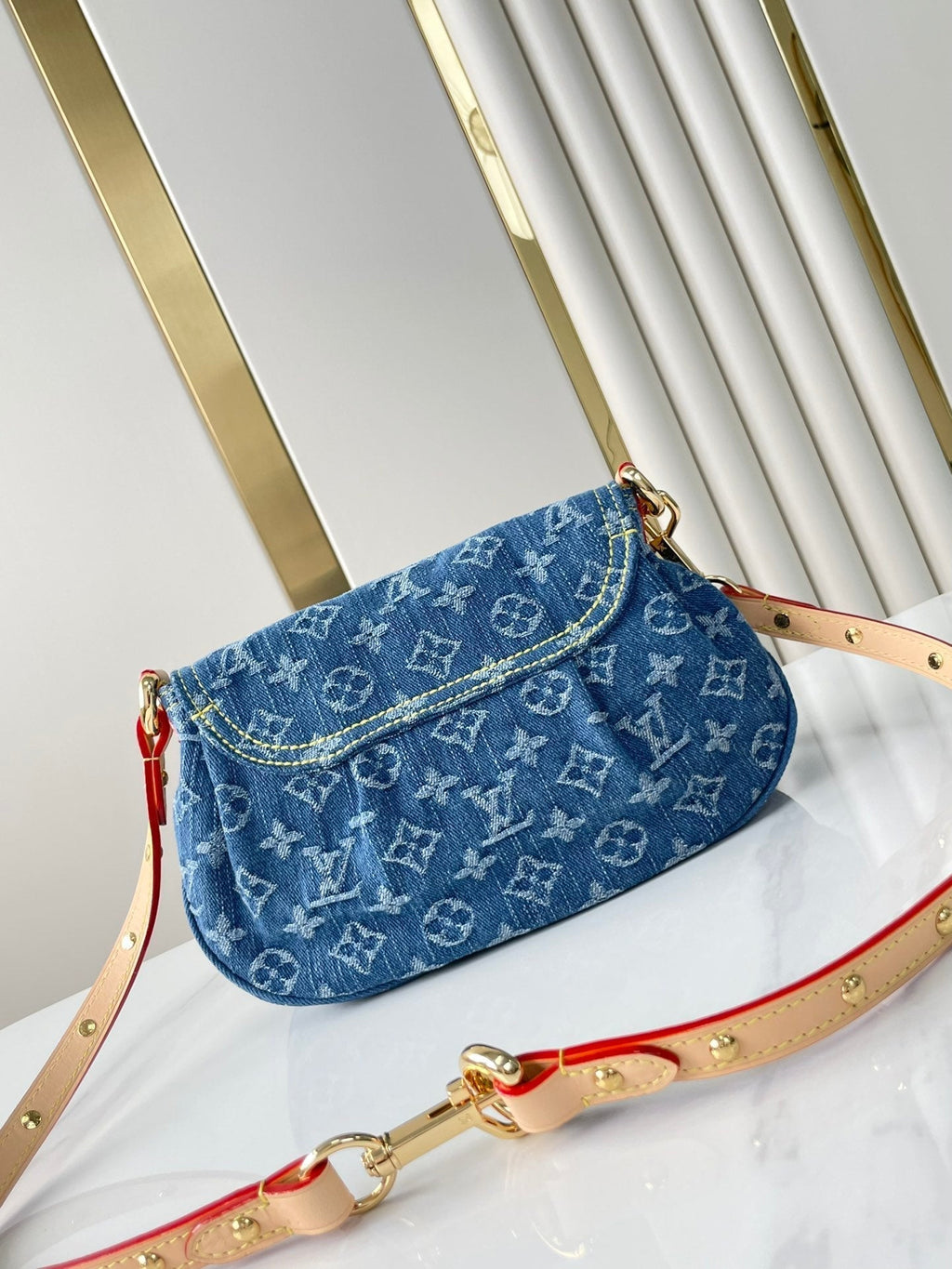 Louis Vuitton SUNSET 27 IN BLUE MONOGRAM DENIM GOLD BUCKLE