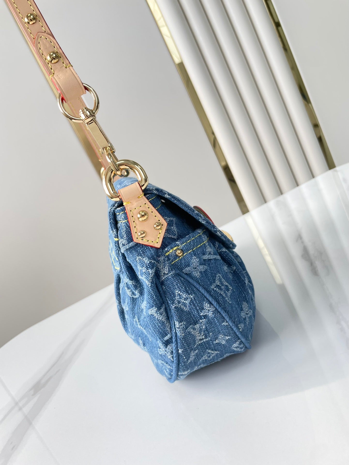 Louis Vuitton SUNSET 27 IN BLUE MONOGRAM DENIM GOLD BUCKLE