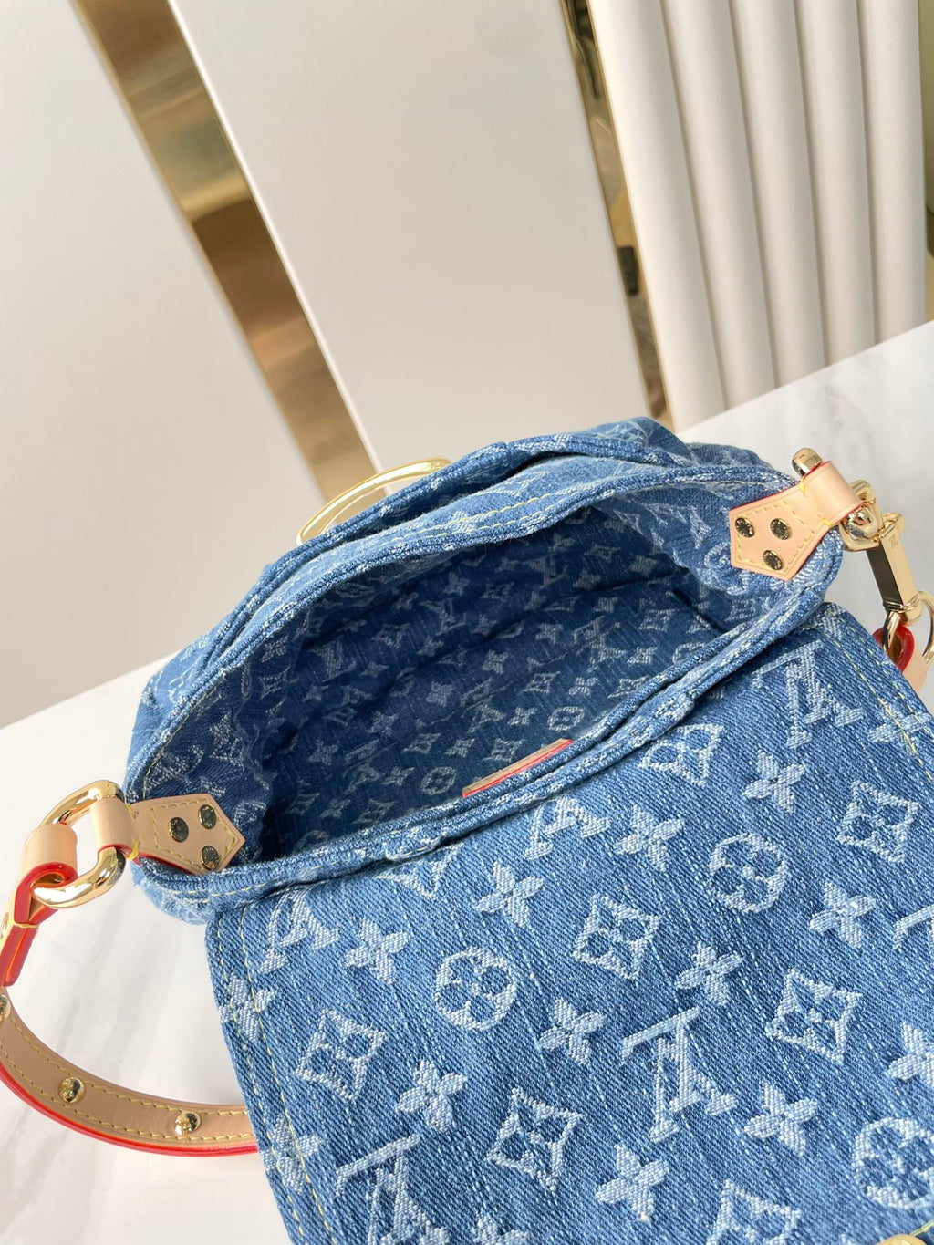 Louis Vuitton SUNSET 27 IN BLUE MONOGRAM DENIM GOLD BUCKLE