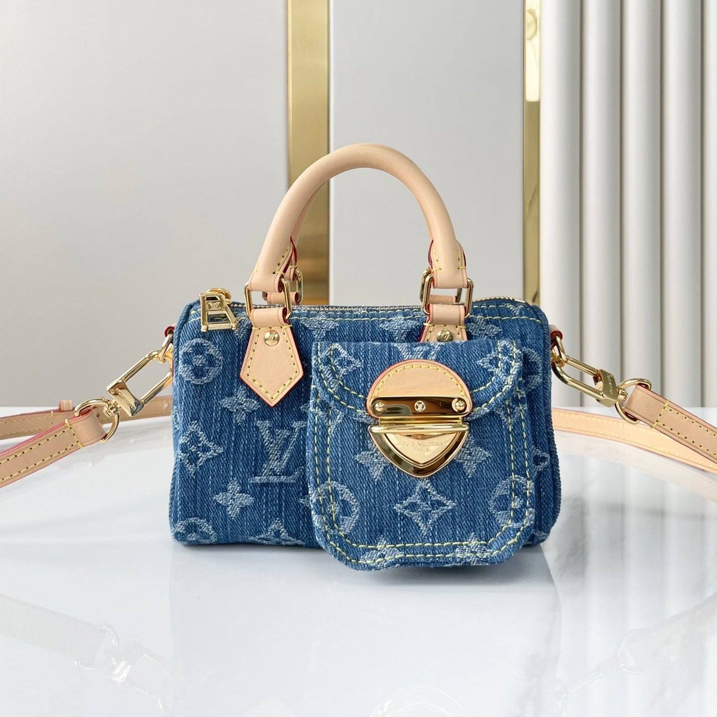 Louis Vuitton NANO SPEEDY 16 IN BLUE MONOGRAM DENIM GOLD HARDWARE