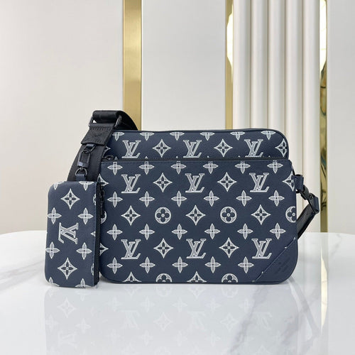 Louis Vuitton TRIO MESSENGER 25 IN PRUSSIAN BLUE MONOGRAM SHADOW CALFSKIN