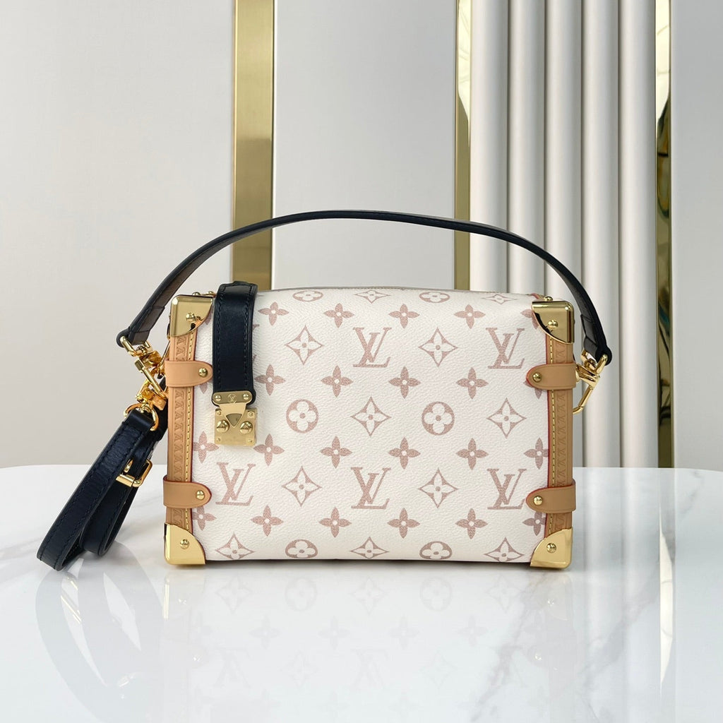 Louis Vuitton SIDE TRUNK 21 IN WHITE BROWN MONOGRAM CANVAS GOLD HARDWARE