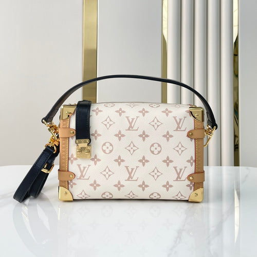 Louis Vuitton SIDE TRUNK 21 IN WHITE BROWN MONOGRAM CANVAS GOLD HARDWARE