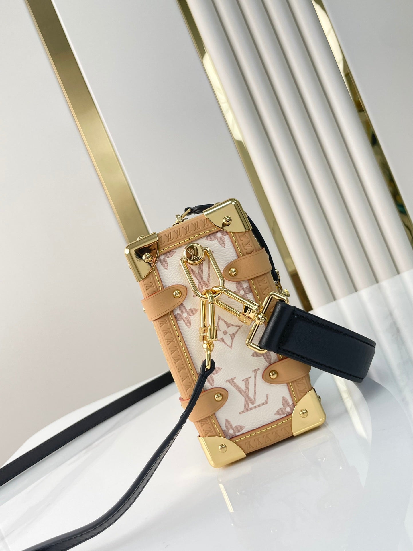 Louis Vuitton SIDE TRUNK 21 IN WHITE BROWN MONOGRAM CANVAS GOLD HARDWARE