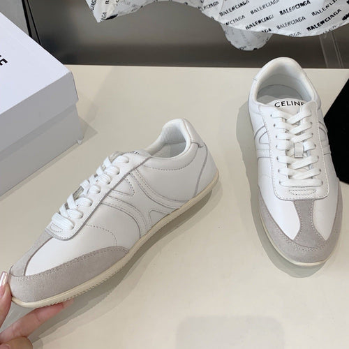 Celine JOGGER LOW LACE-UP SNEAKER IN CALFSKIN & SUEDE CALFSKIN OPTIC WHITE/GREY