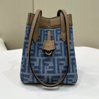 FENDI FENDI ORIGAMI MINI 19 IN TRUE BLUE MONOGRAM DENIM WITH CALFSKIN STRAP
