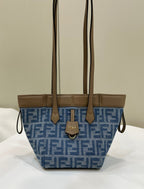 FENDI FENDI ORIGAMI MINI 19 IN TRUE BLUE MONOGRAM DENIM WITH CALFSKIN STRAP