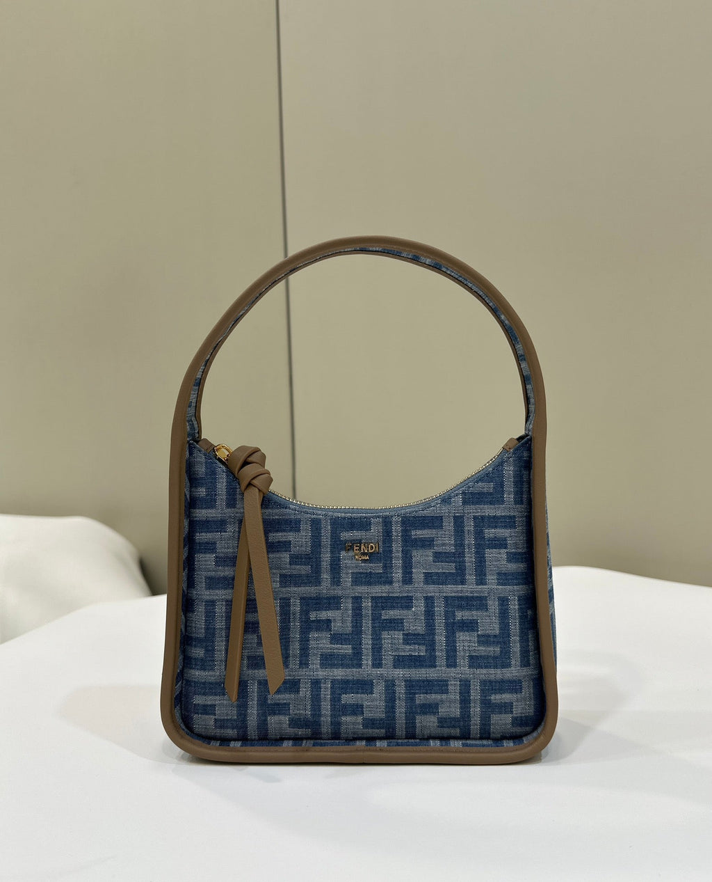FENDI FENDI MEDIUM 27 BAG IN TRUE BLUE MONOGRAM DENIM GOLD HARDWARE