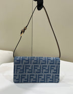 FENDI BAGUETTE MINI 21 BAG IN CERULEAN BLUE MONOGRAM DENIM WITH GOLD HARDWARE