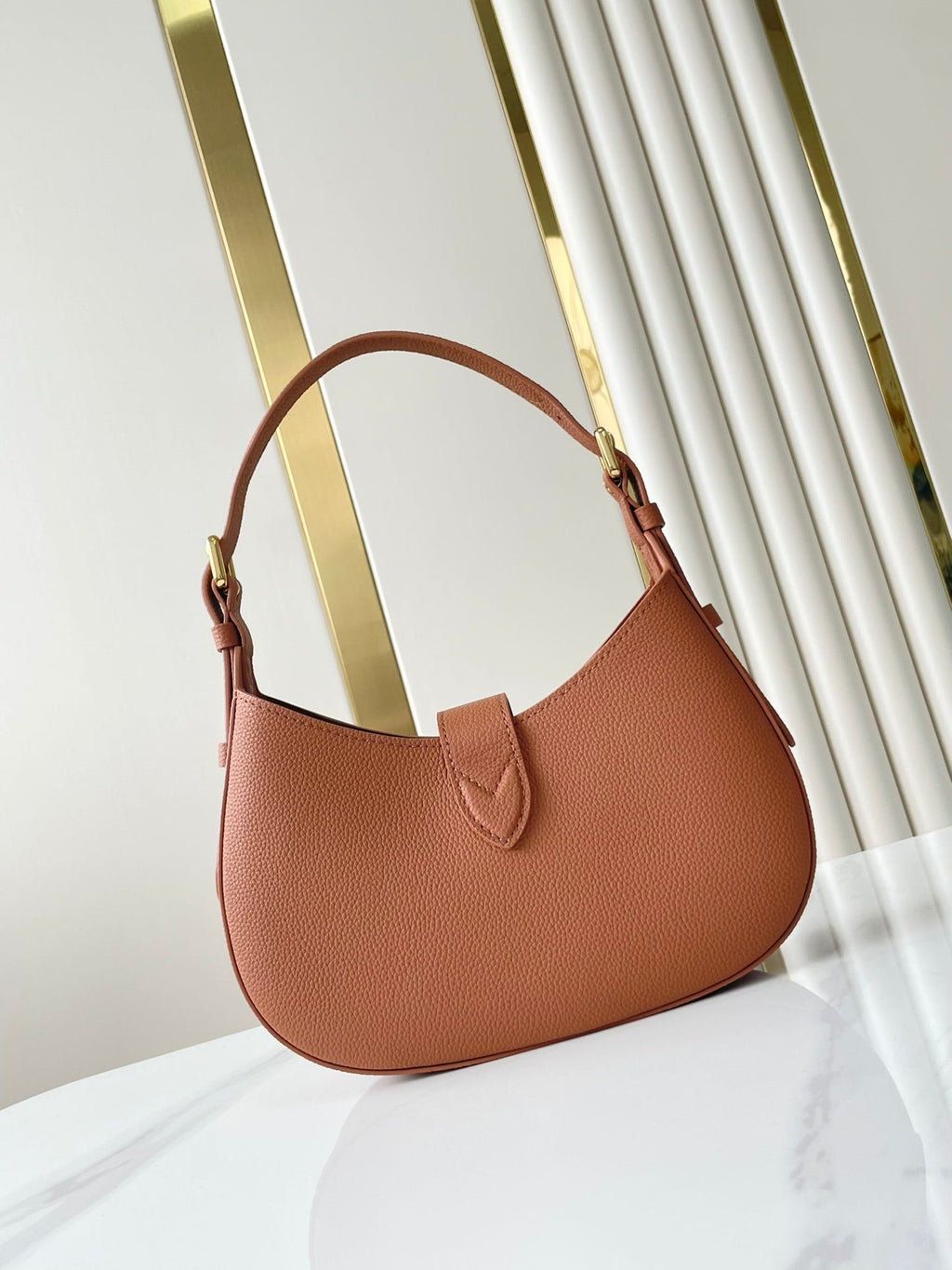 Louis Vuitton LOW KEY SHOULDER BAG 26 IN COGNAC GRAINED CALFSKIN GOLD BUCKLE