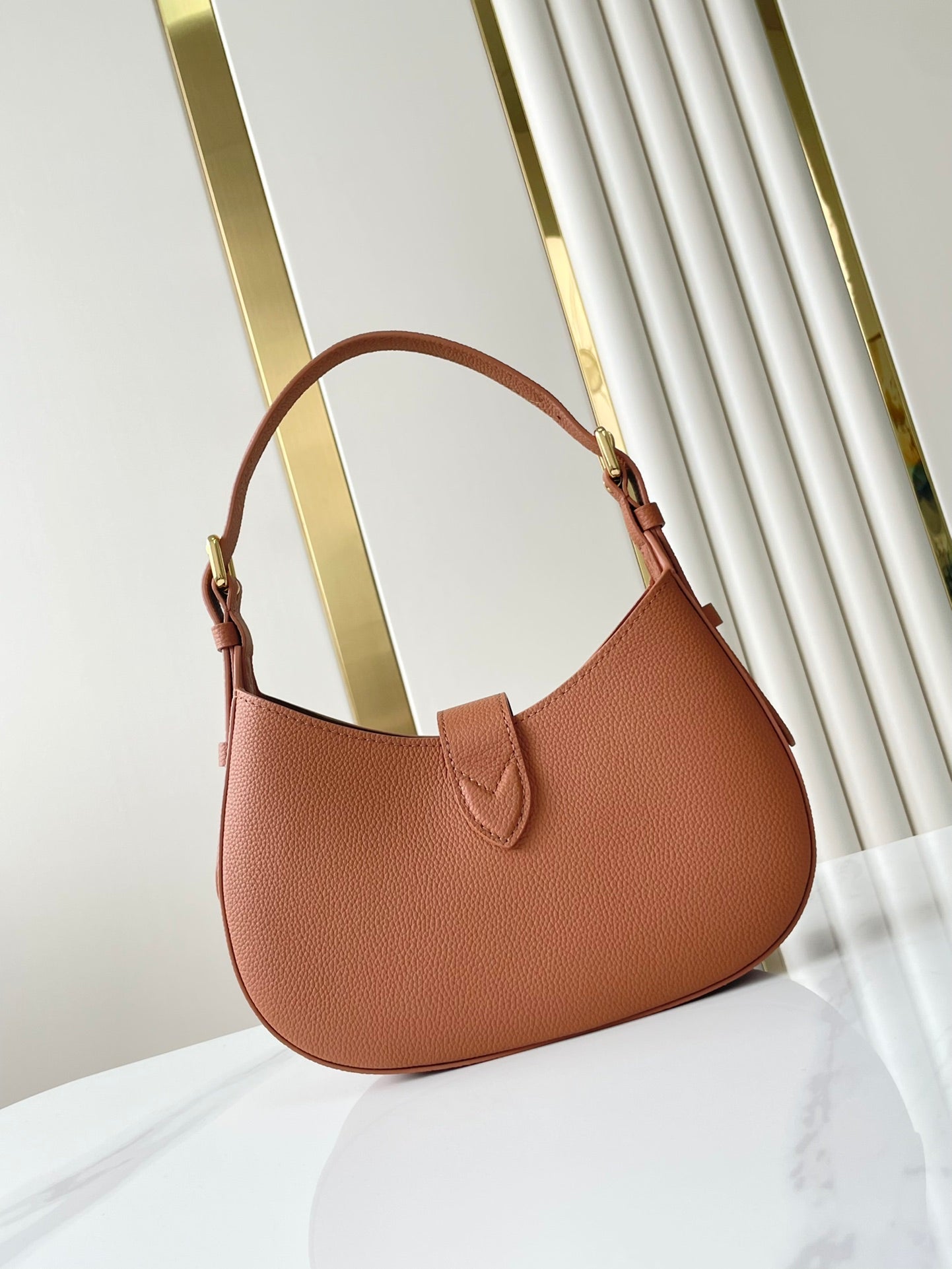Louis Vuitton LOW KEY SHOULDER BAG 26 IN COGNAC GRAINED CALFSKIN GOLD BUCKLE