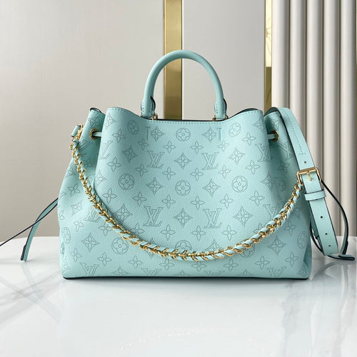 Louis Vuitton BELLA TOTE 32 IN SKY BLUE MONOGRAM PERFORATED CALFSKIN GOLD HARDWARE