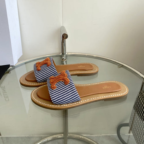 Celine CELINE 25 Slippers Blue Stripe Orange Denim 285981