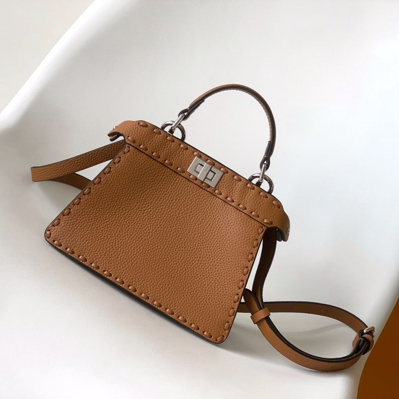 FENDI Peekaboo ISeeU Petite 20 Bag Tan Leather Shw
