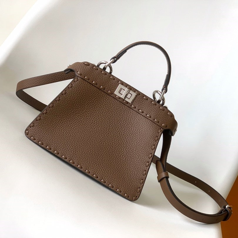 FENDI Peekaboo ISeeU Petite 20 Bag Chocolate Leather Shw