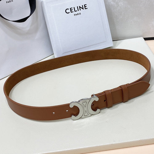 Celine CL LARGE 30 MM TRIOMPHE BELT IN BRONZE BROWN SILVER HARDWARE