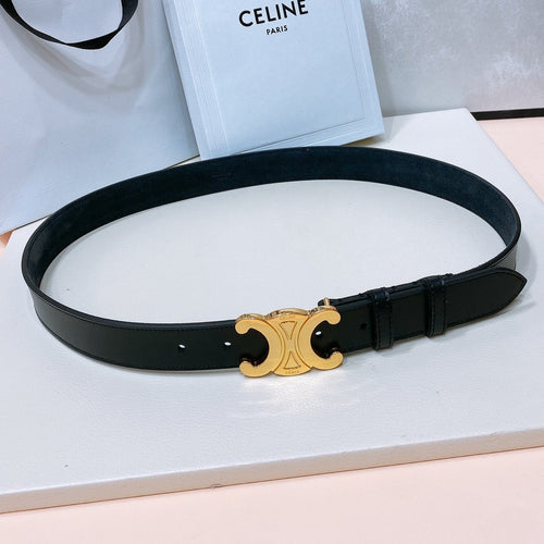 Celine CL LARGE 30 MM TRIOMPHE BELT IN BLACK AND GOLD HARDWARE