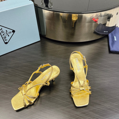 PRADA HEELED SANDALS METALLIC GOLD LAMBSKIN