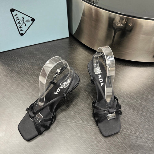 PRADA HEELED SANDALS BLACK SATIN