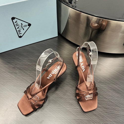 PRADA HEELED SANDALS CINNAMON SATIN