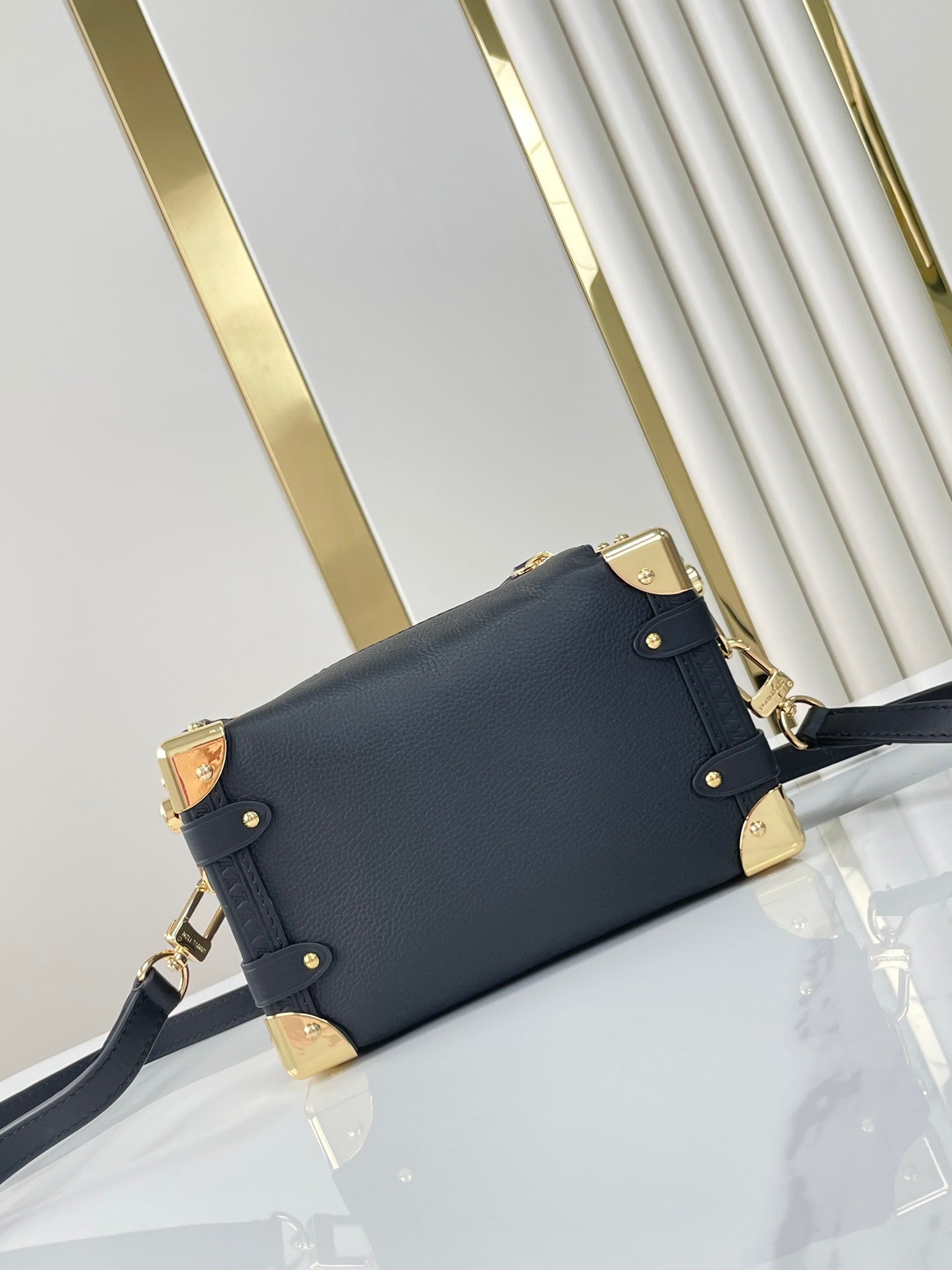 Louis Vuitton SIDE TRUNK MINI 18 IN BLACK CALFSKIN GOLD HARDWARE