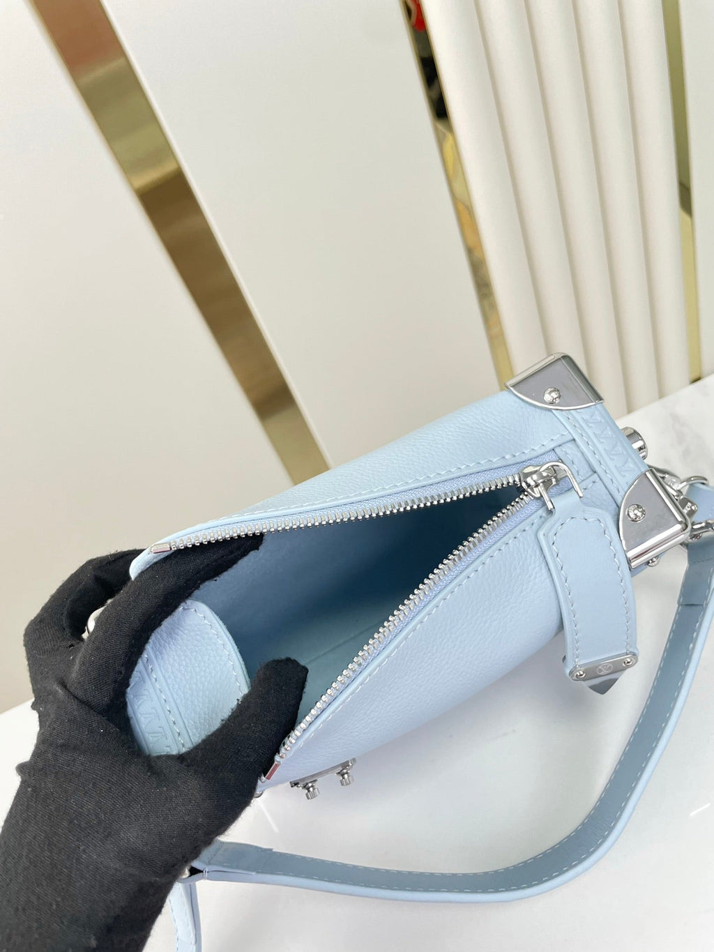 Louis Vuitton SIDE TRUNK MINI 18 IN SKY BLUE CALFSKIN SILVER HARDWARE