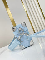 Louis Vuitton SIDE TRUNK MINI 18 IN SKY BLUE CALFSKIN SILVER HARDWARE